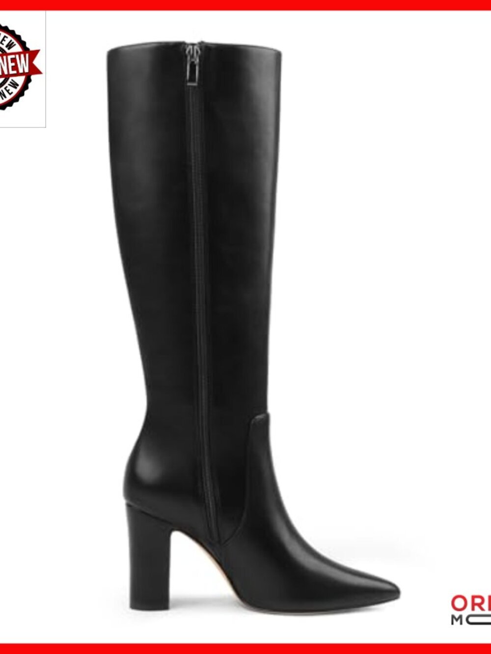 Knee High Boots with 3.5 Inch Block Heel, Side Zipper, Pointed Toe - Picture 4 of 7